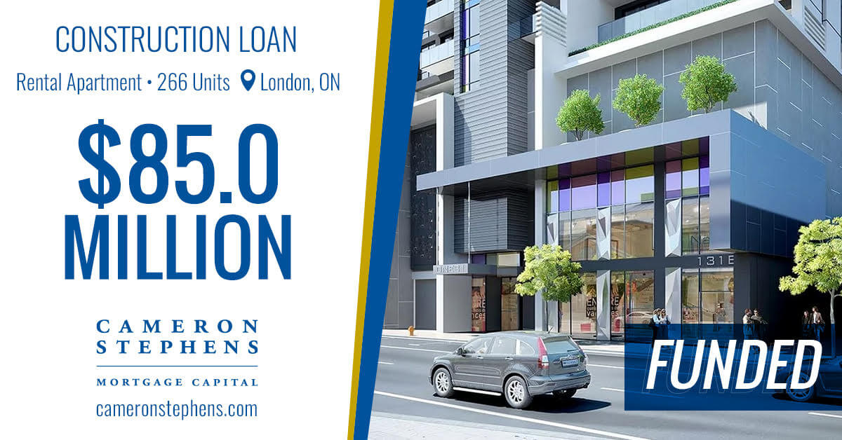 Rendering of recently funded 266 rental apartment in London Ontario for which Cameron Stephens issued a $85.0 million construction loan
